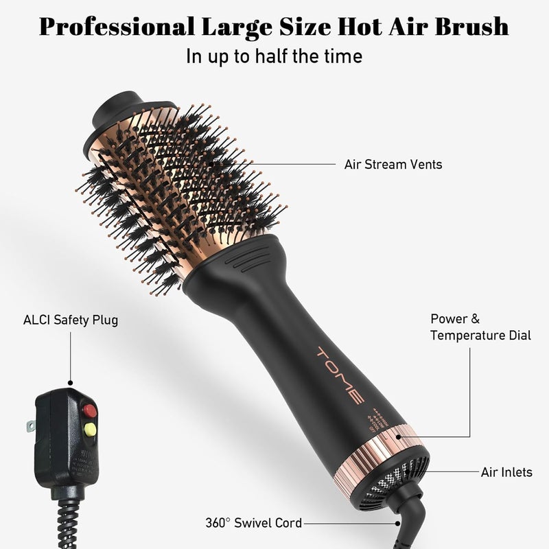 Tomee Blow Dryer Brush, Hair Dryer Brush in One, 1200W Large Oval Hot Air Volumizer & Straightener, Anti-Frizz Blowout Styling Brush, Dual Voltage 110–240V (3 Inch) Black - Image 3